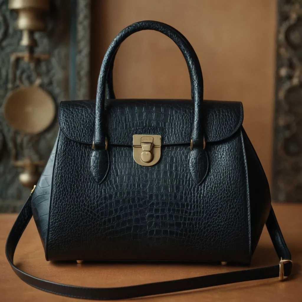 detailed photo of black leather bag