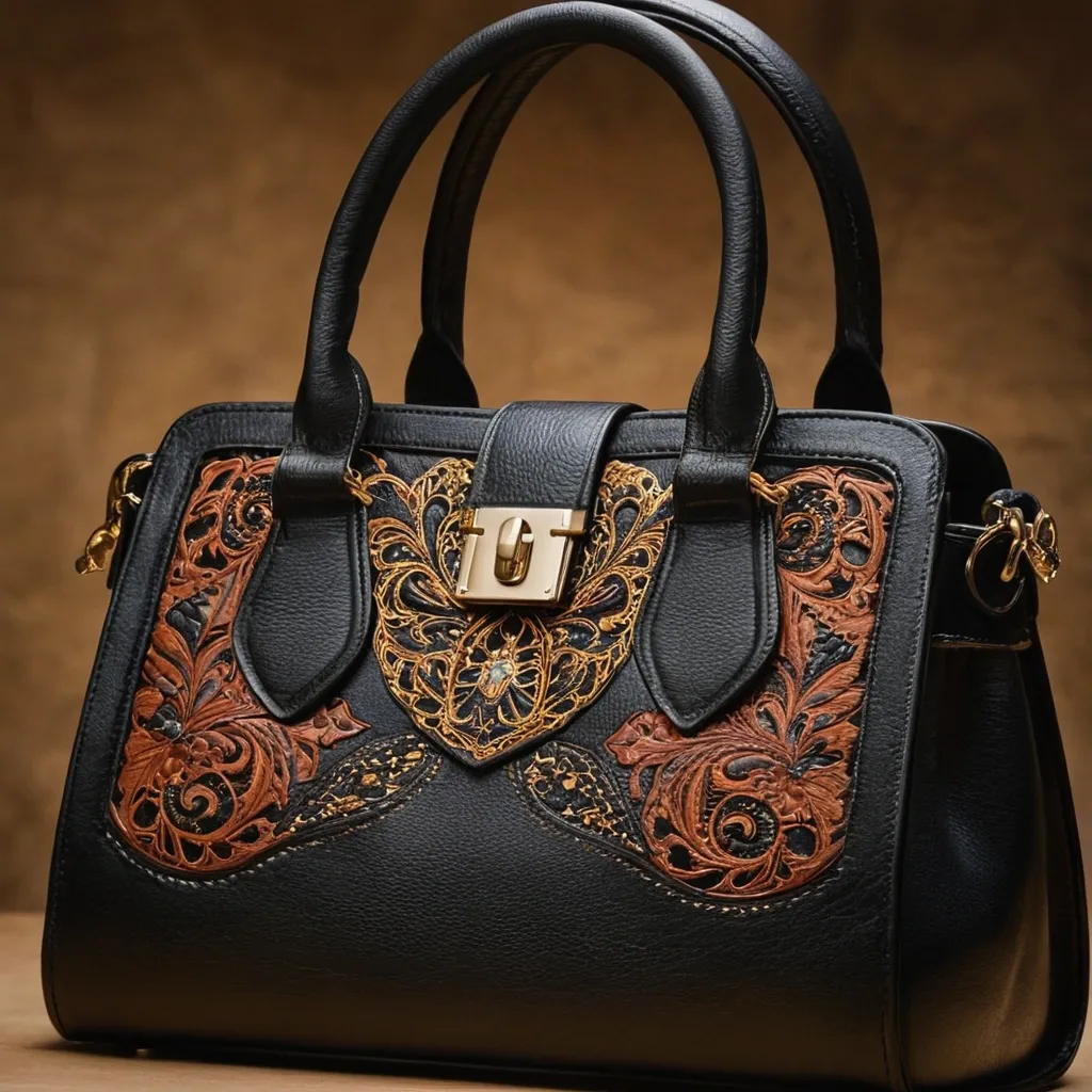 detailed photo of black leather bag
