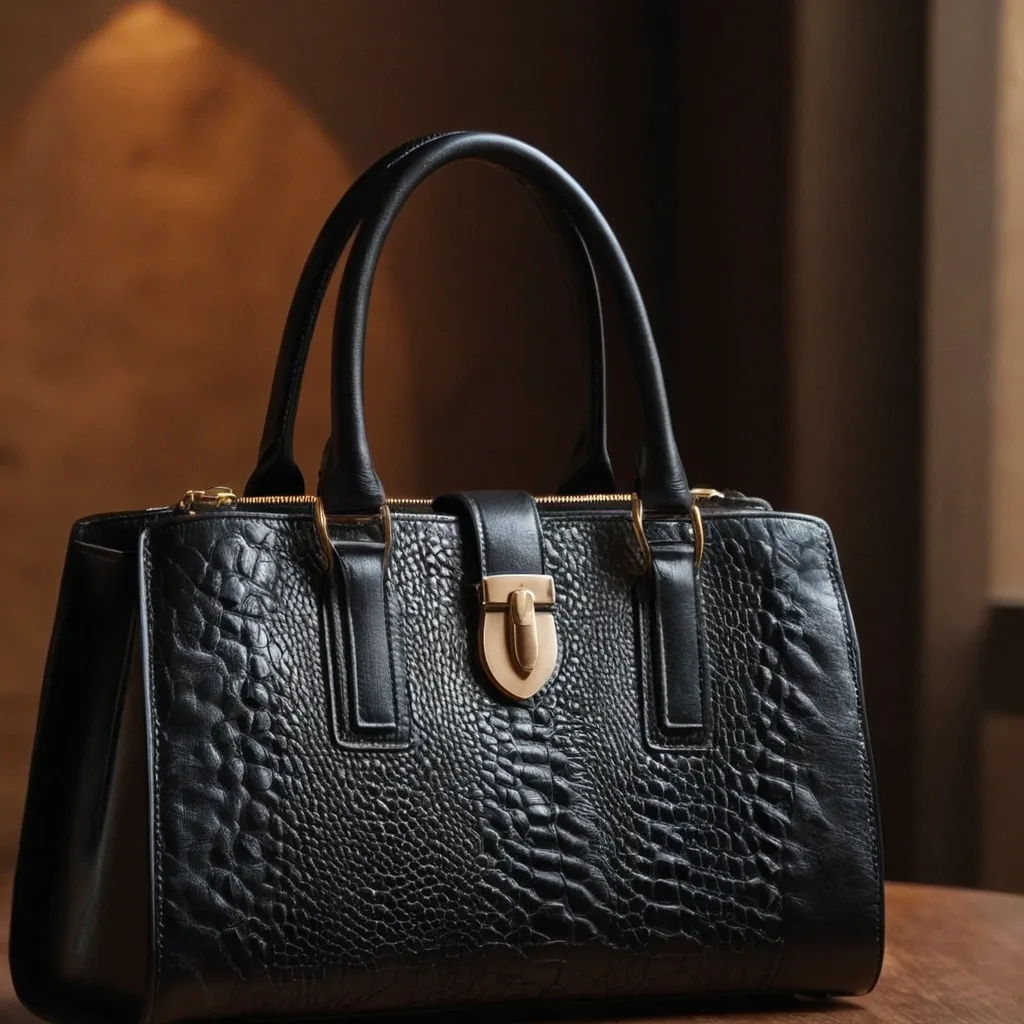 detailed photo of black leather bag