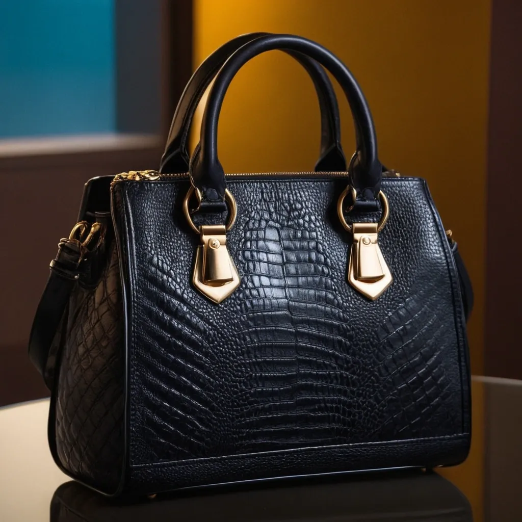 detailed photo of black leather bag