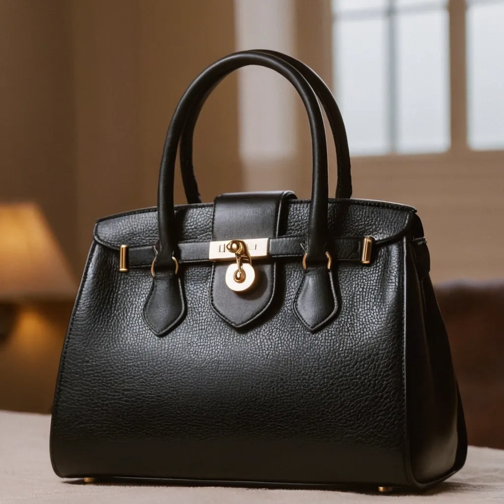 detailed photo of black leather bag