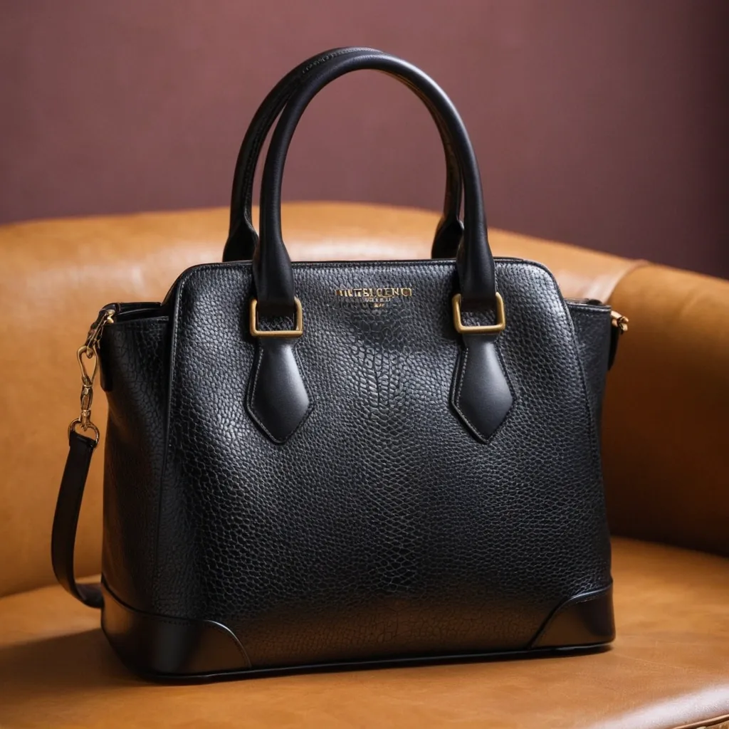 detailed photo of black leather bag