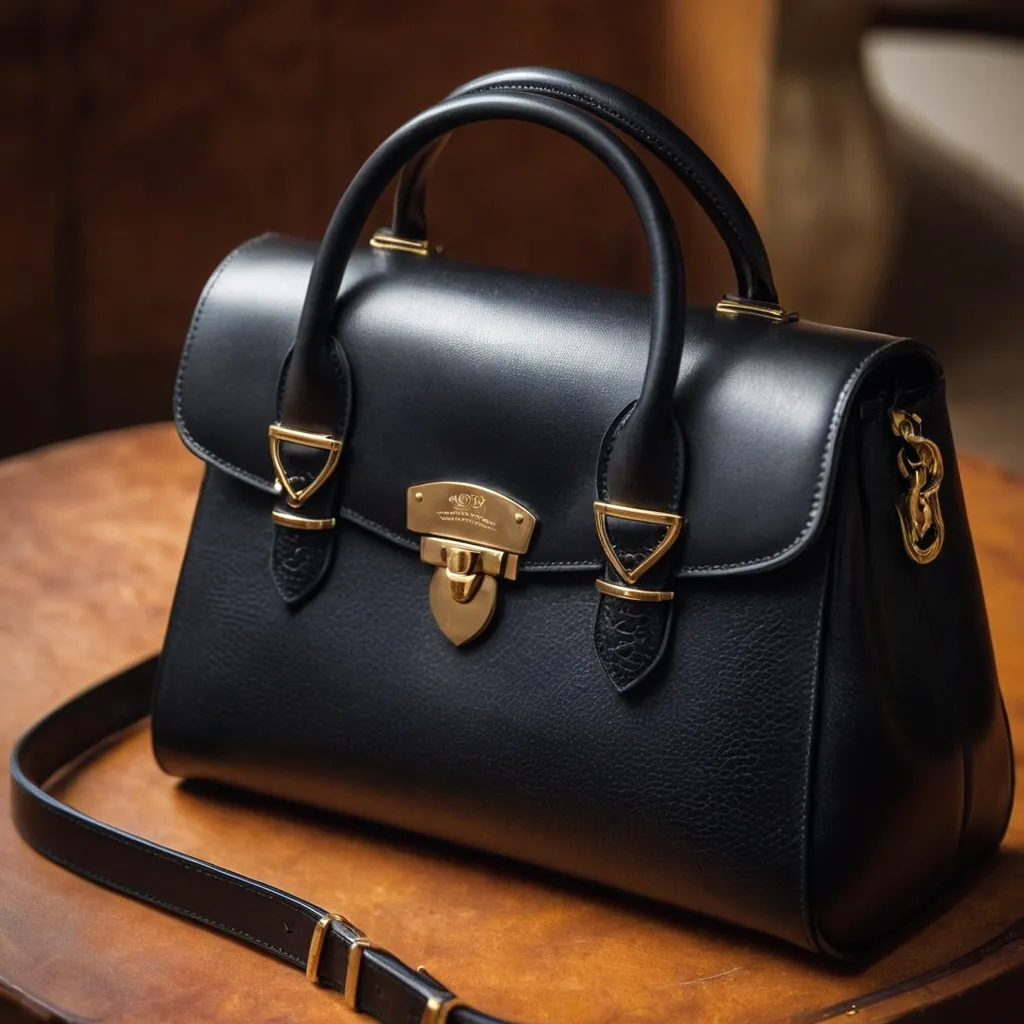 detailed photo of black leather bag