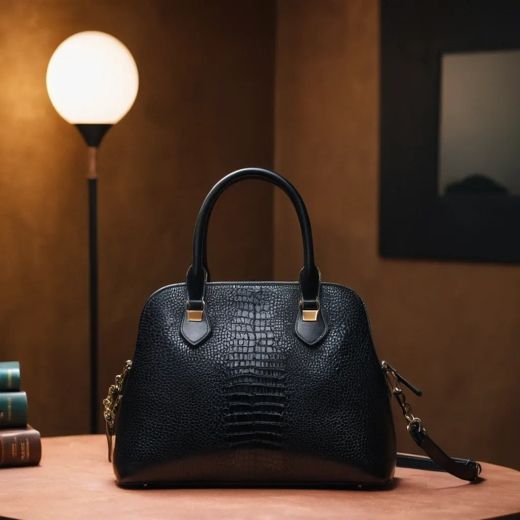 detailed photo of black leather bag