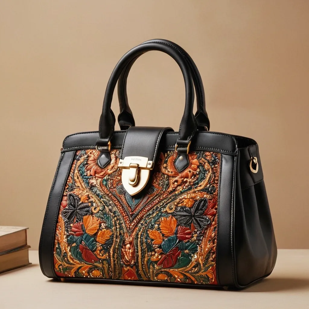 detailed photo of black leather bag