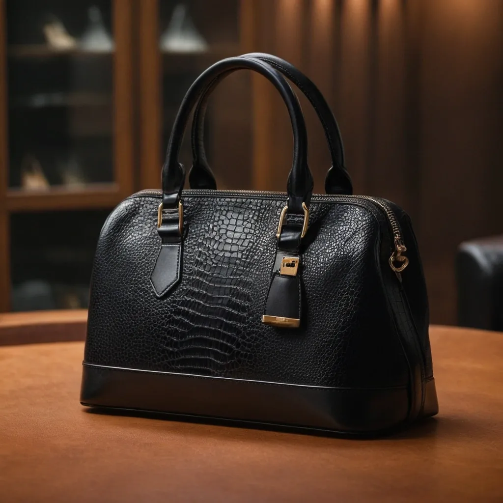 detailed photo of black leather bag