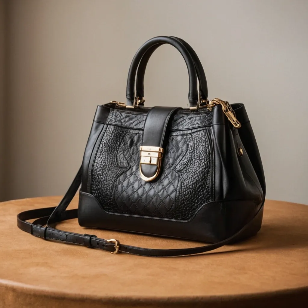detailed photo of black leather bag