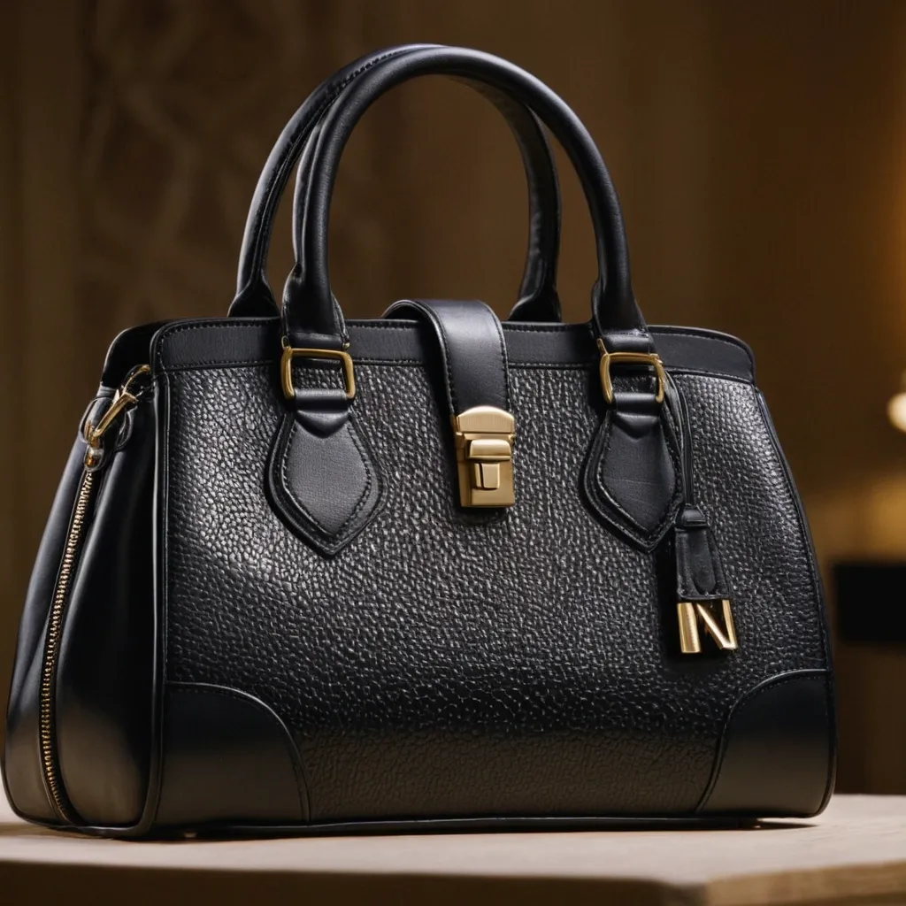 detailed photo of black leather bag