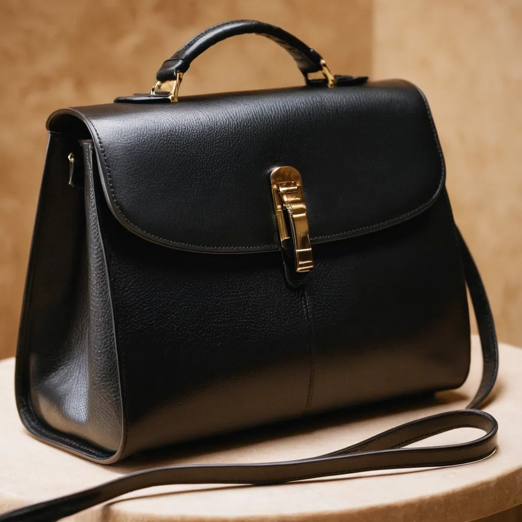 detailed photo of black leather bag