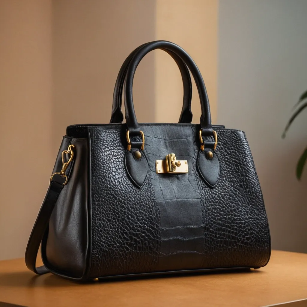 detailed photo of black leather bag