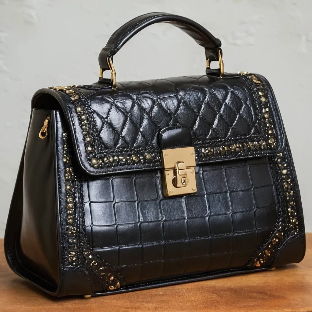 detailed photo of black leather bag