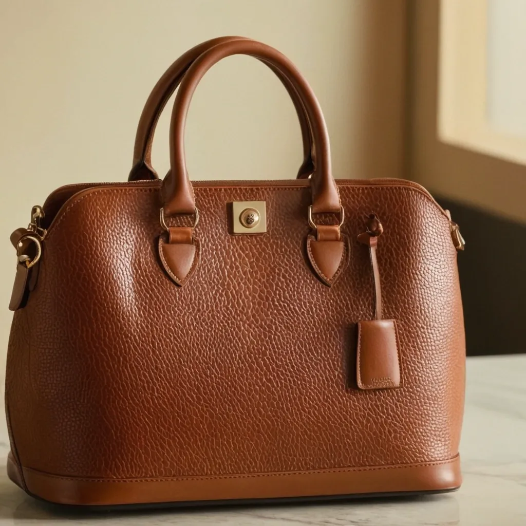 detailed photo of brown leather bag