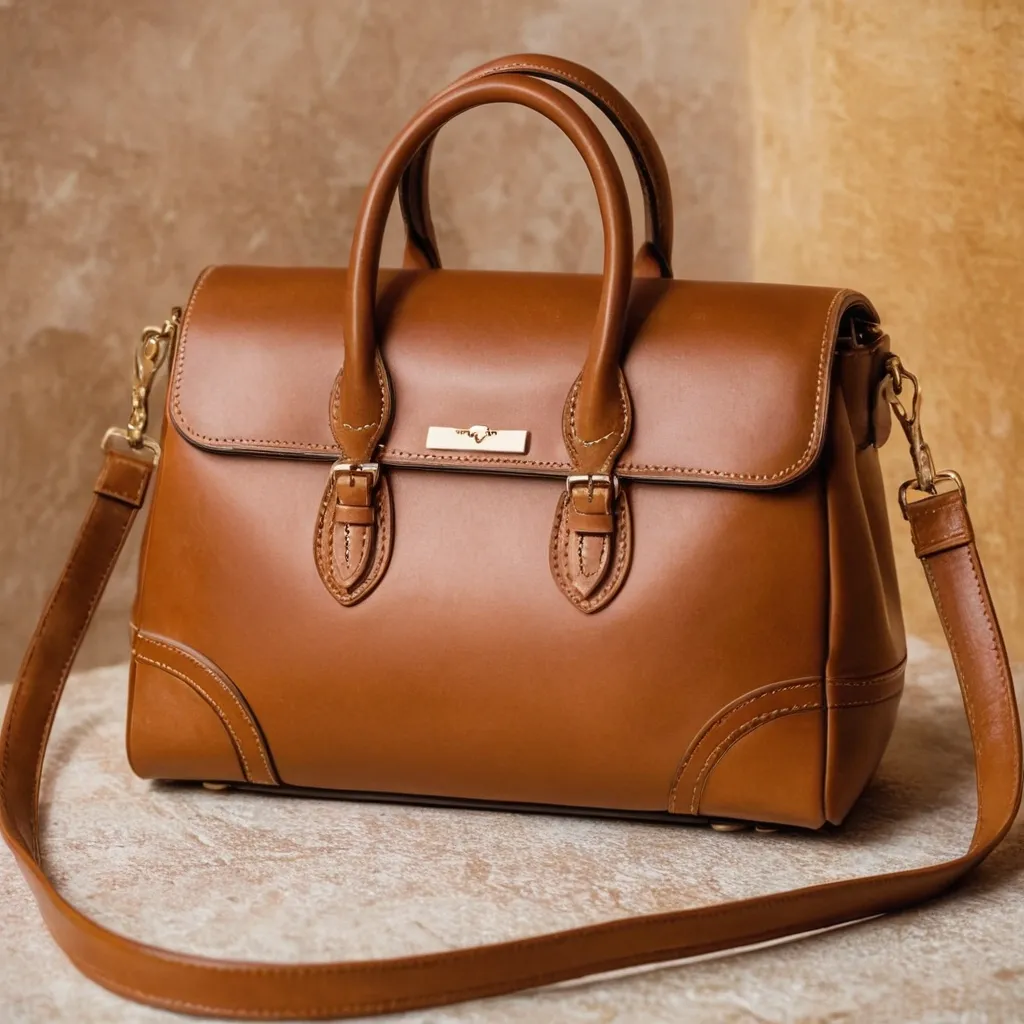 detailed photo of brown leather bag