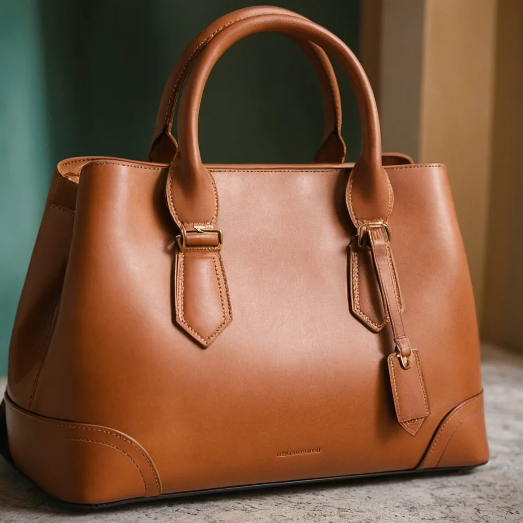 detailed photo of brown leather bag