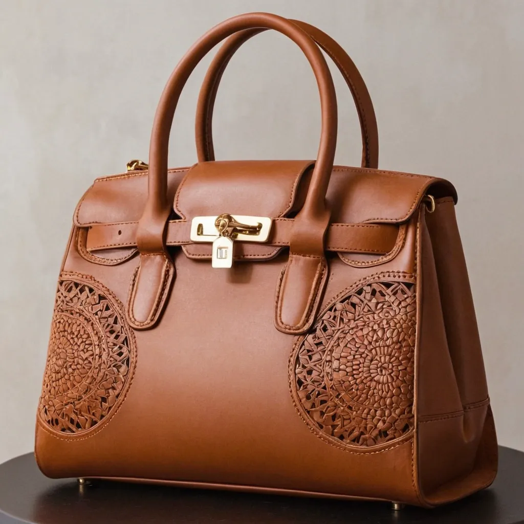 detailed photo of brown leather bag