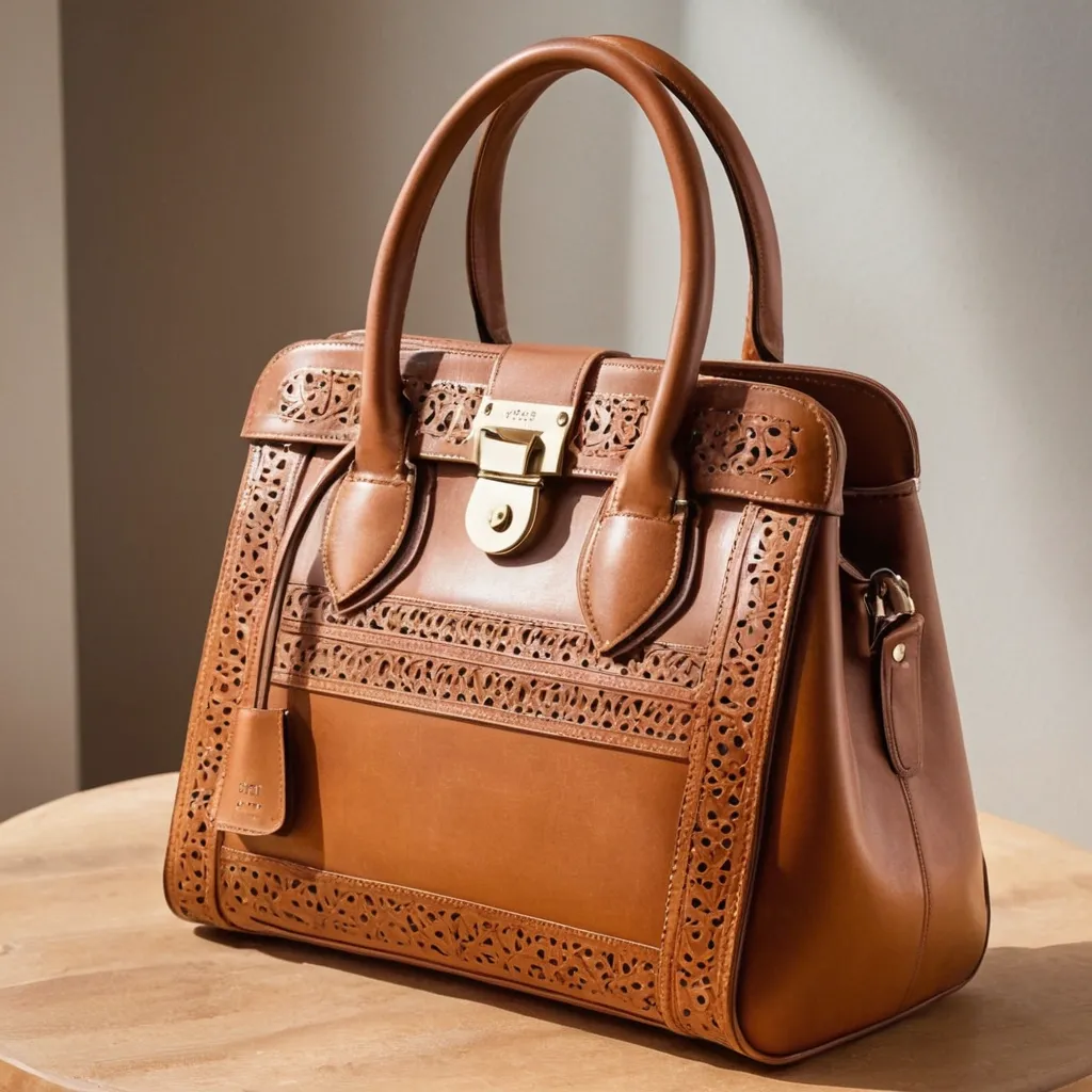 detailed photo of brown leather bag