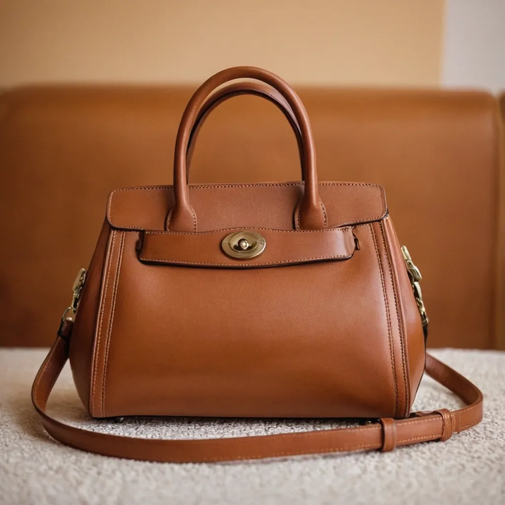 detailed photo of brown leather bag