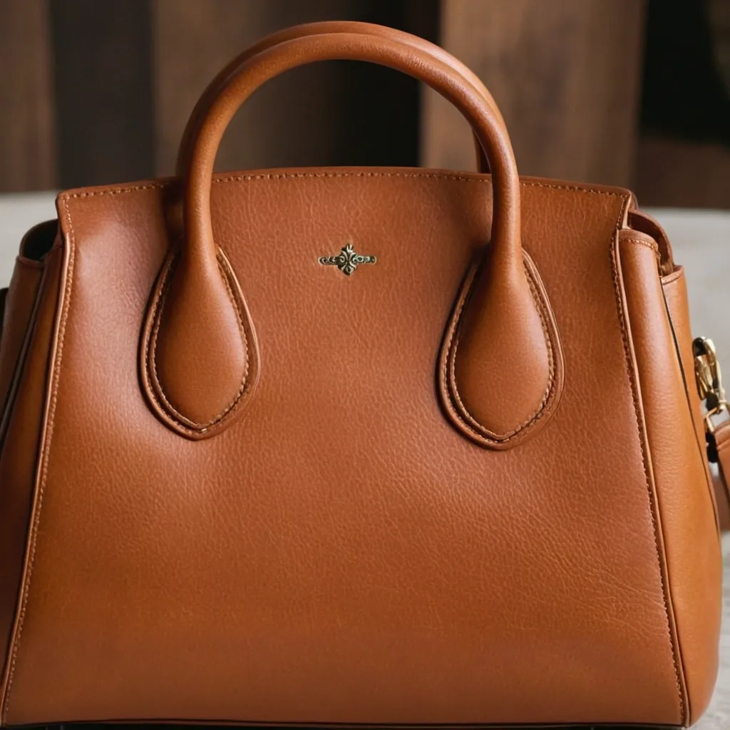 detailed photo of brown leather bag