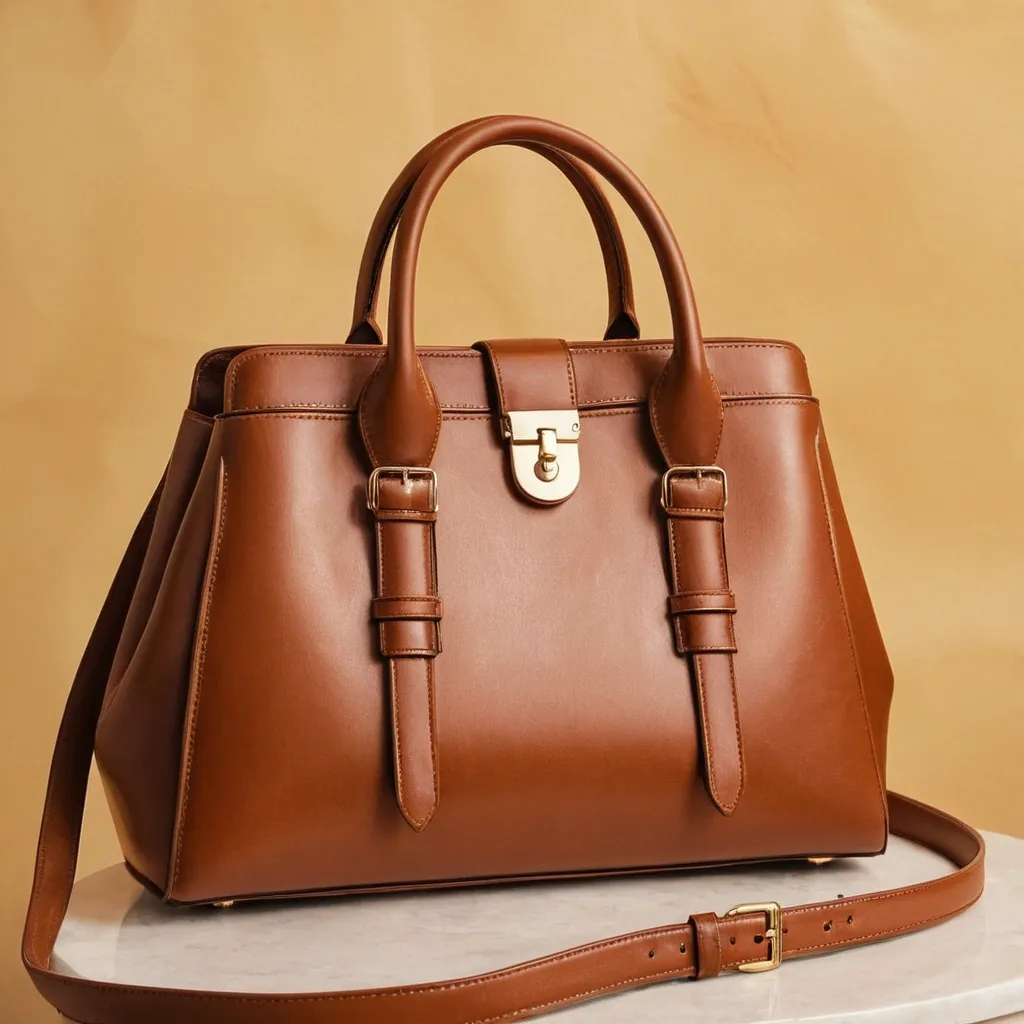 detailed photo of brown leather bag