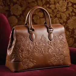 photo of 4-brown-leather-floral-bag
