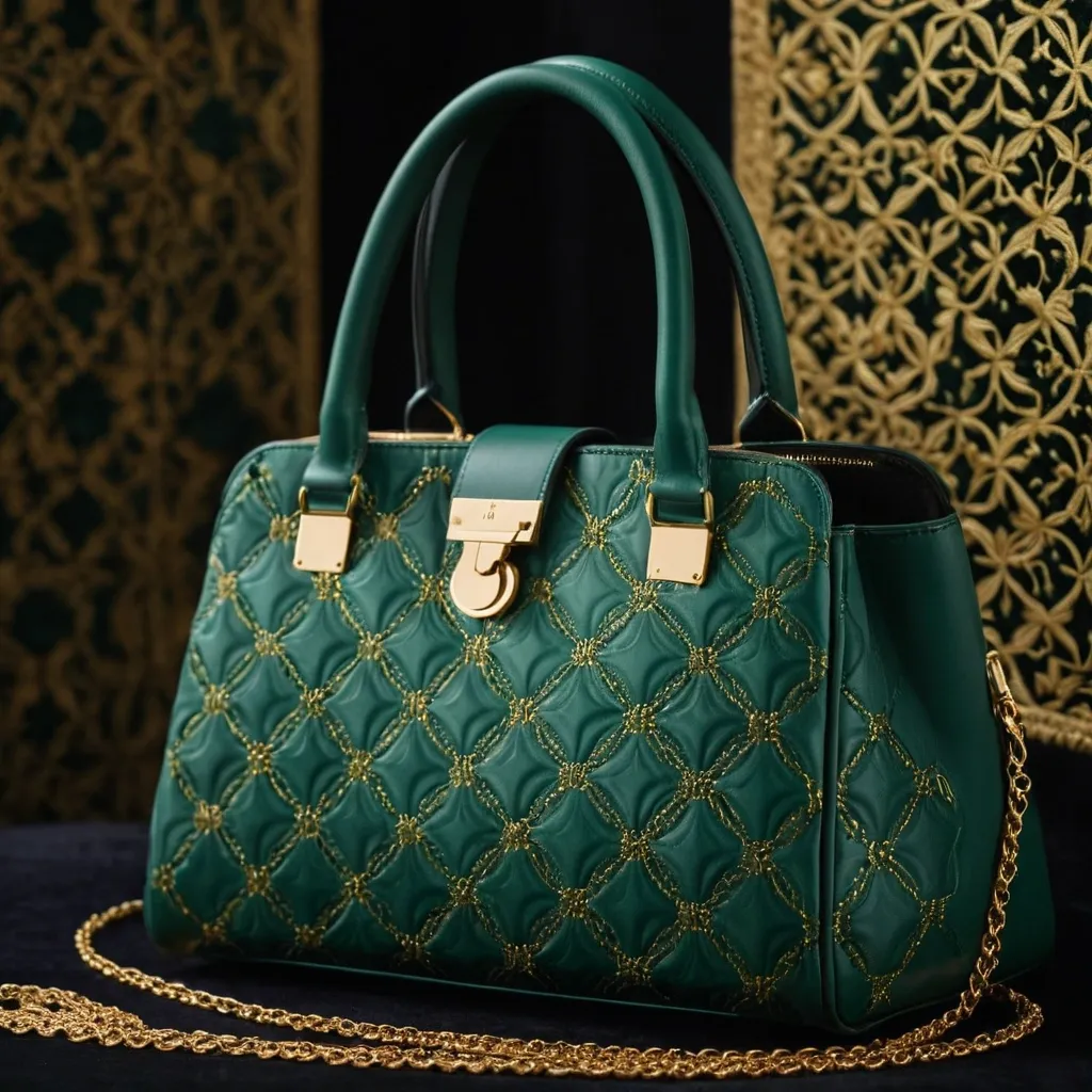 detailed photo of green sythetic leather bag