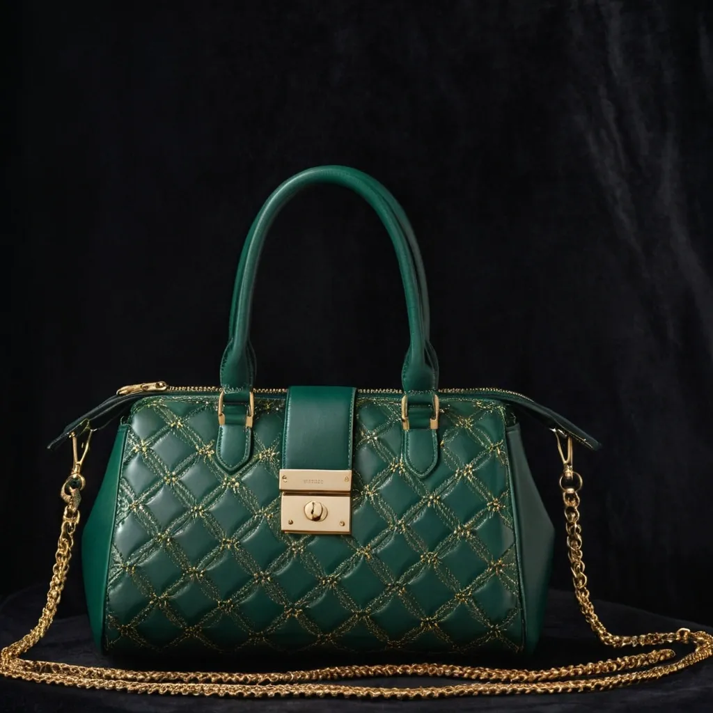 detailed photo of green sythetic leather bag