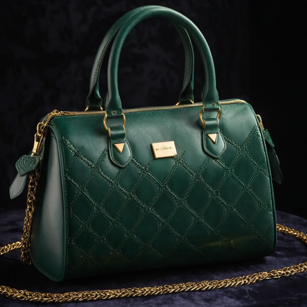 detailed photo of green sythetic leather bag