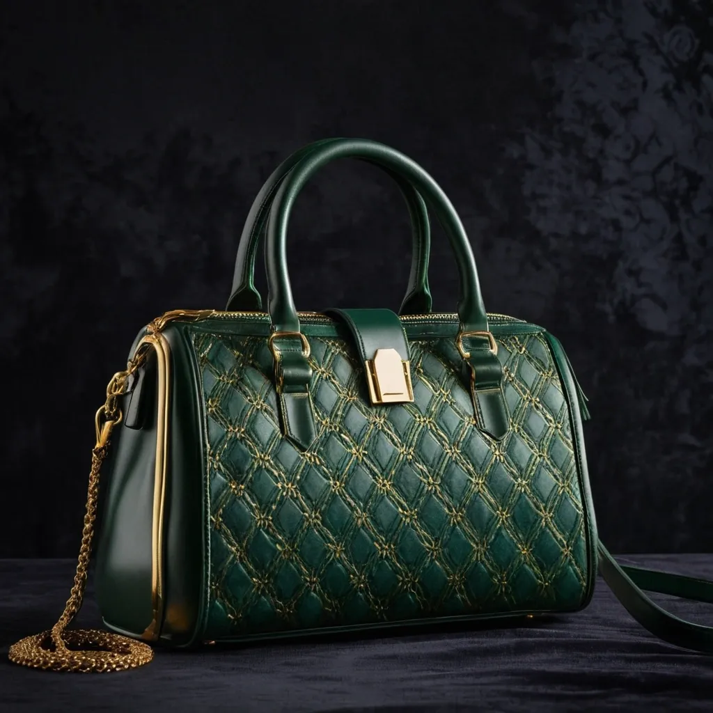detailed photo of green sythetic leather bag
