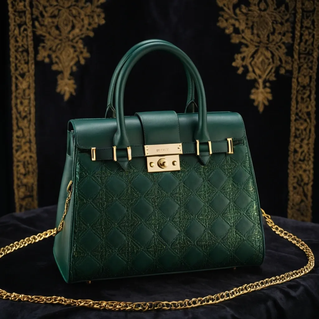 detailed photo of green sythetic leather bag
