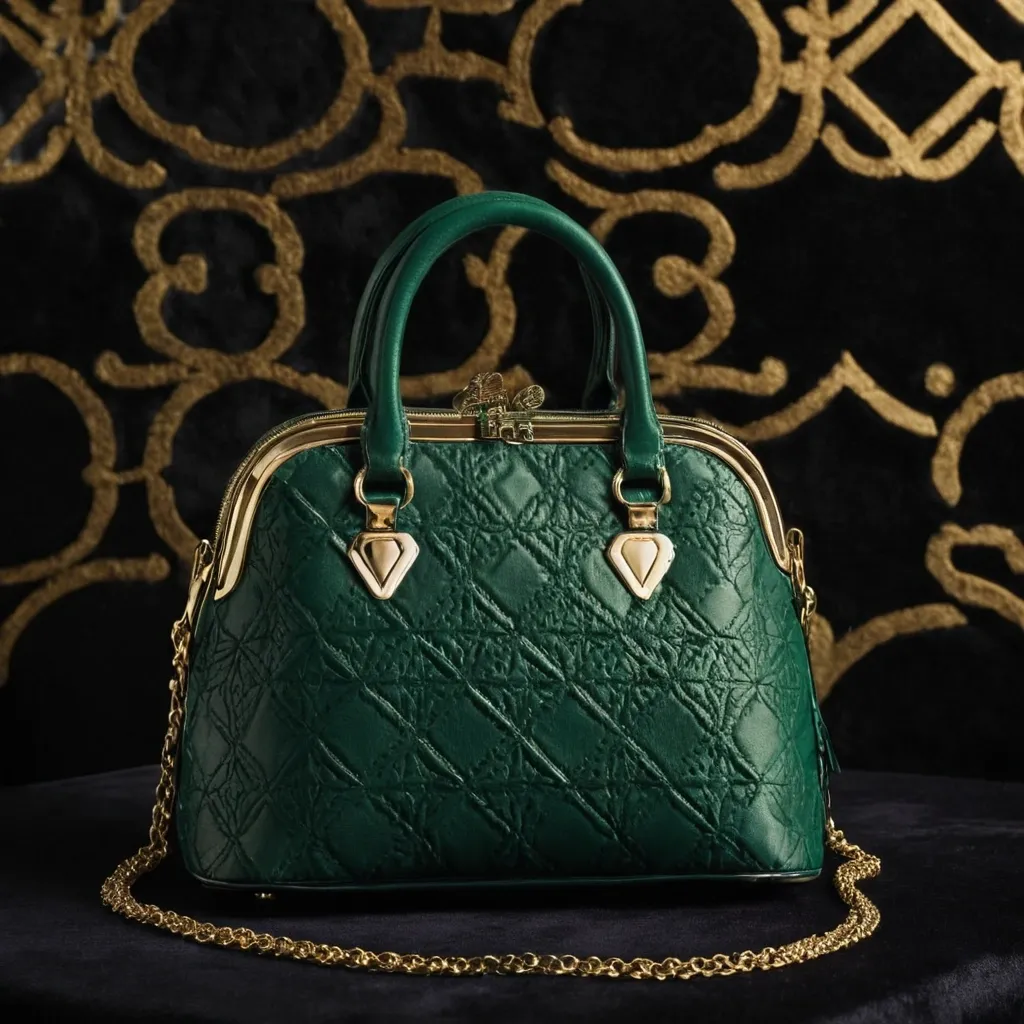 detailed photo of green sythetic leather bag