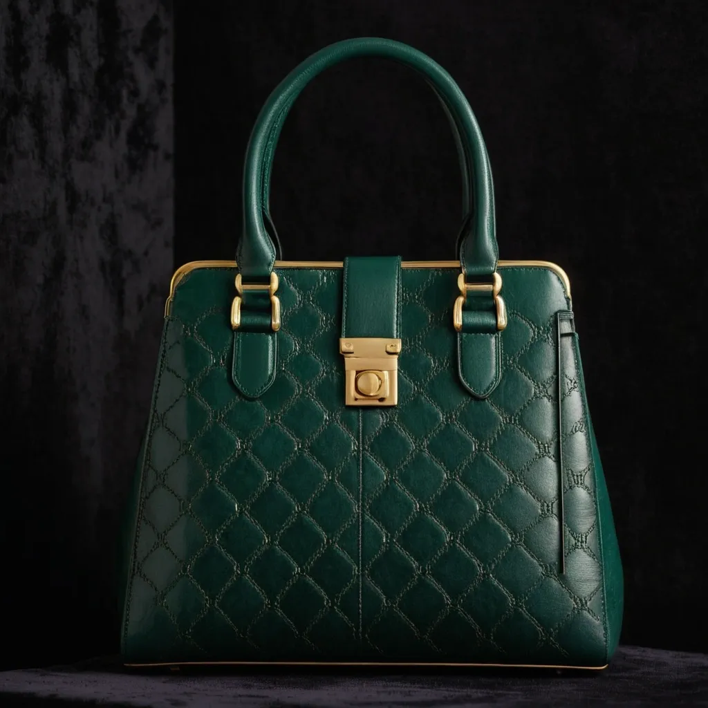 detailed photo of green sythetic leather bag
