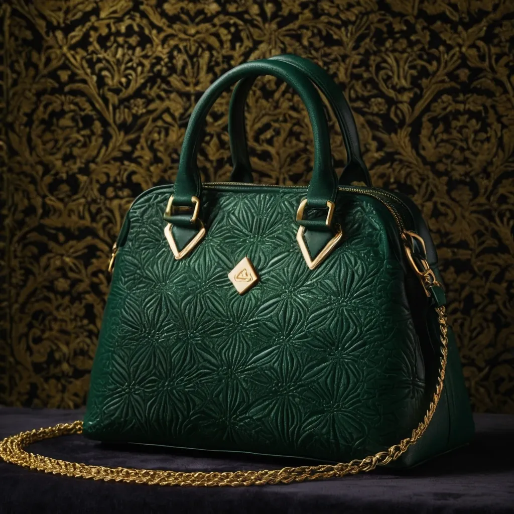 detailed photo of green sythetic leather bag