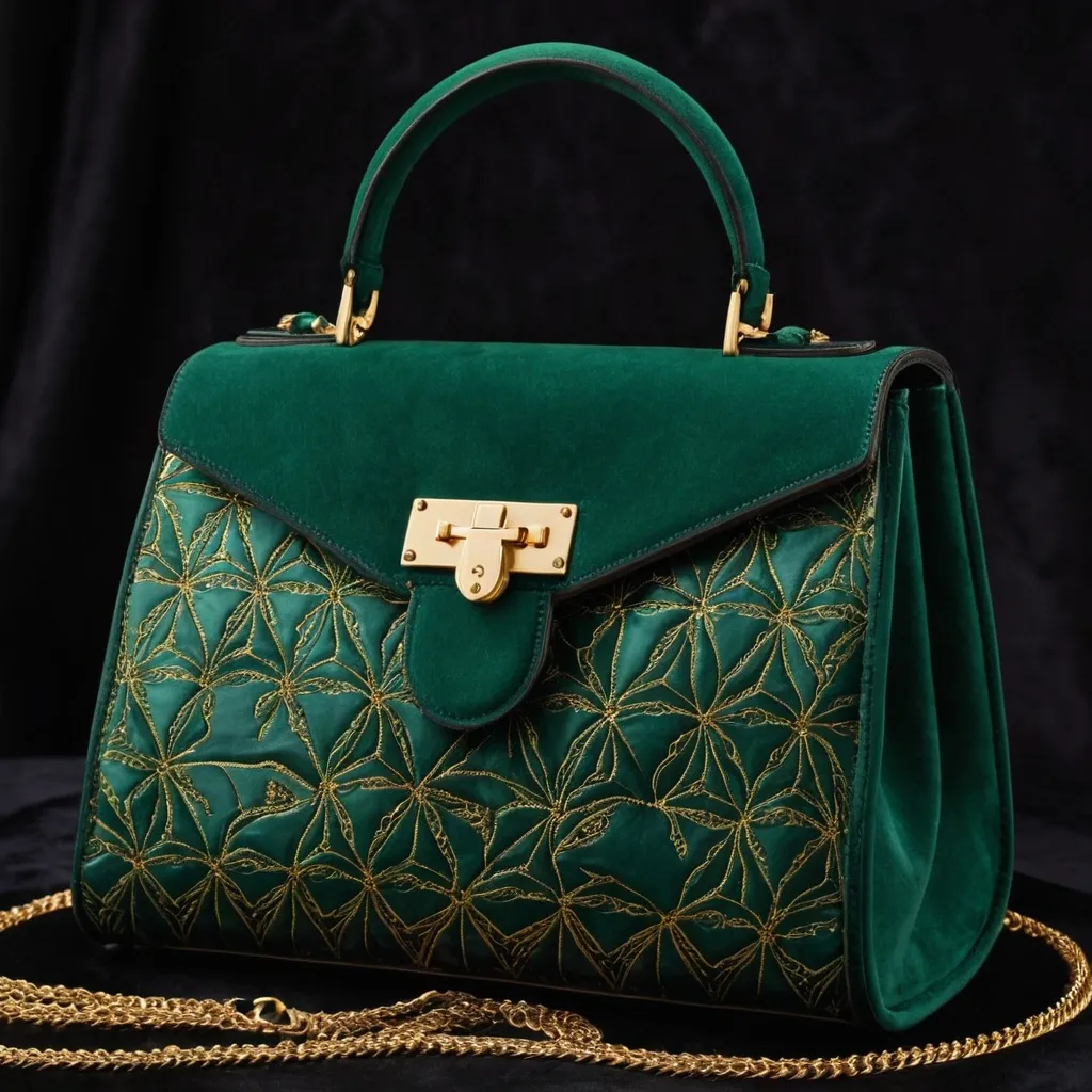 detailed photo of green sythetic leather bag
