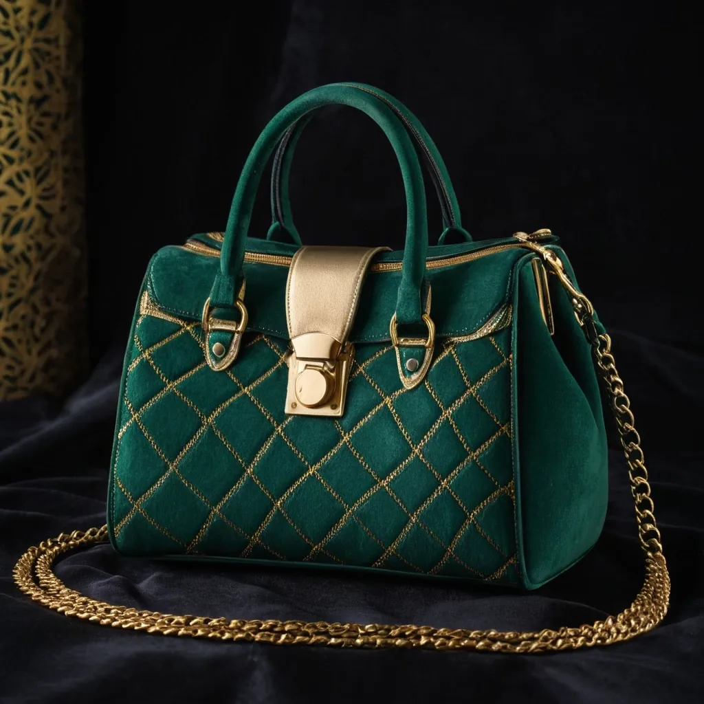 detailed photo of green sythetic leather bag