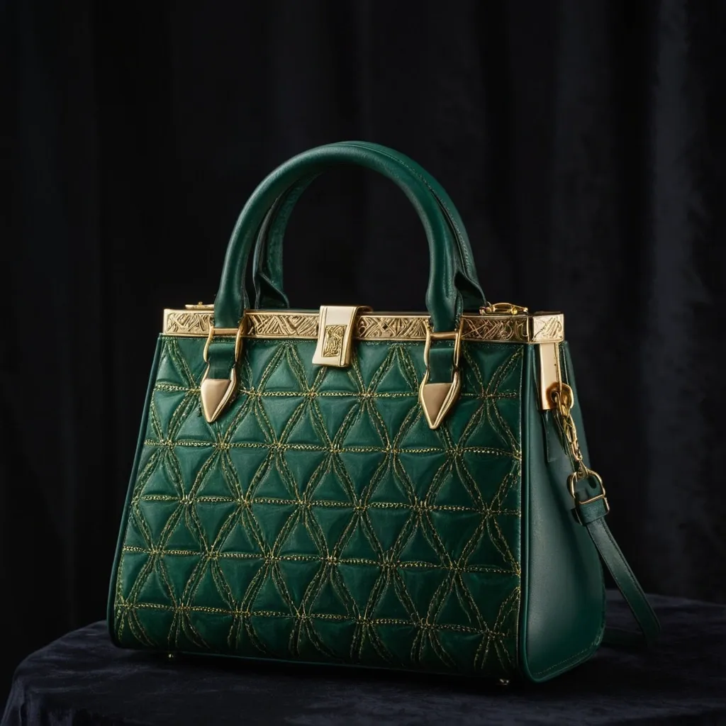 detailed photo of green sythetic leather bag