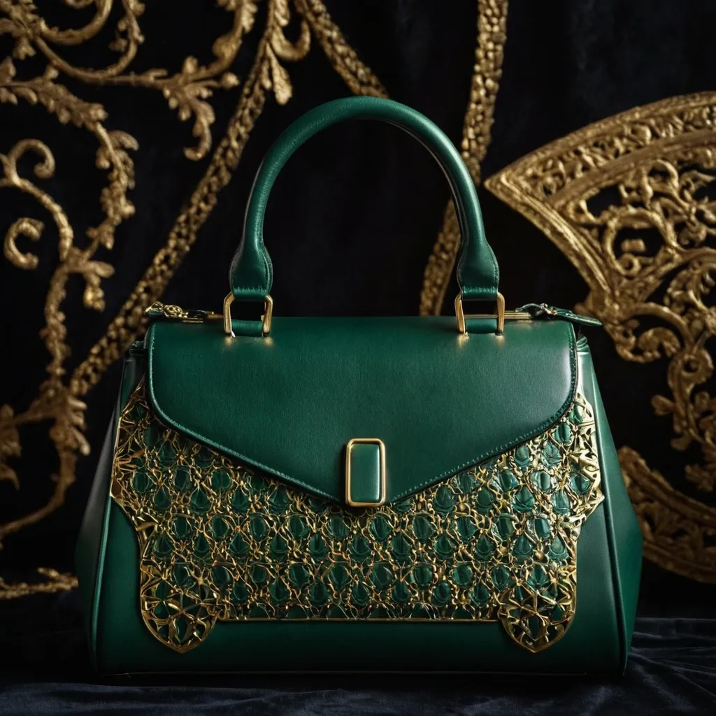 detailed photo of green sythetic leather bag