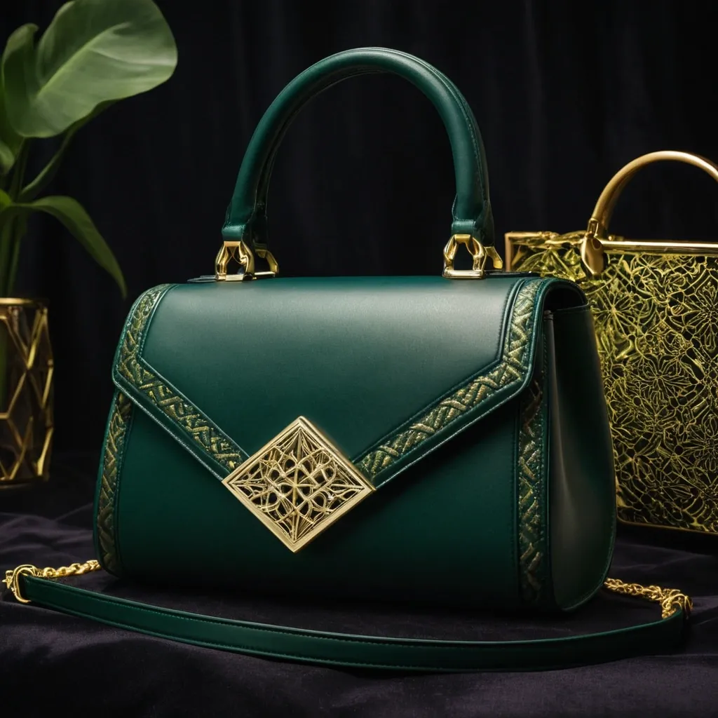 detailed photo of green sythetic leather bag