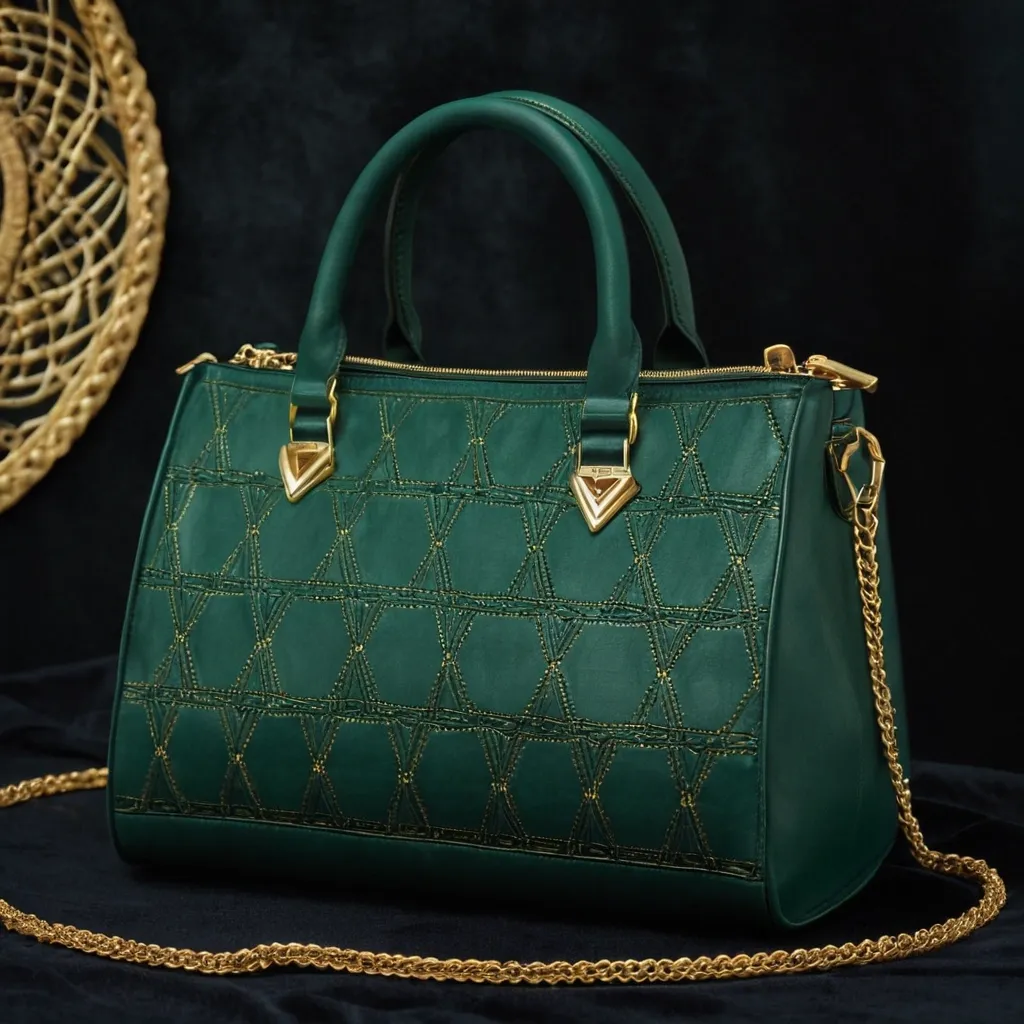 detailed photo of green sythetic leather bag