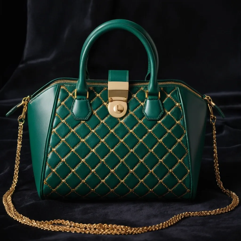 detailed photo of green sythetic leather bag