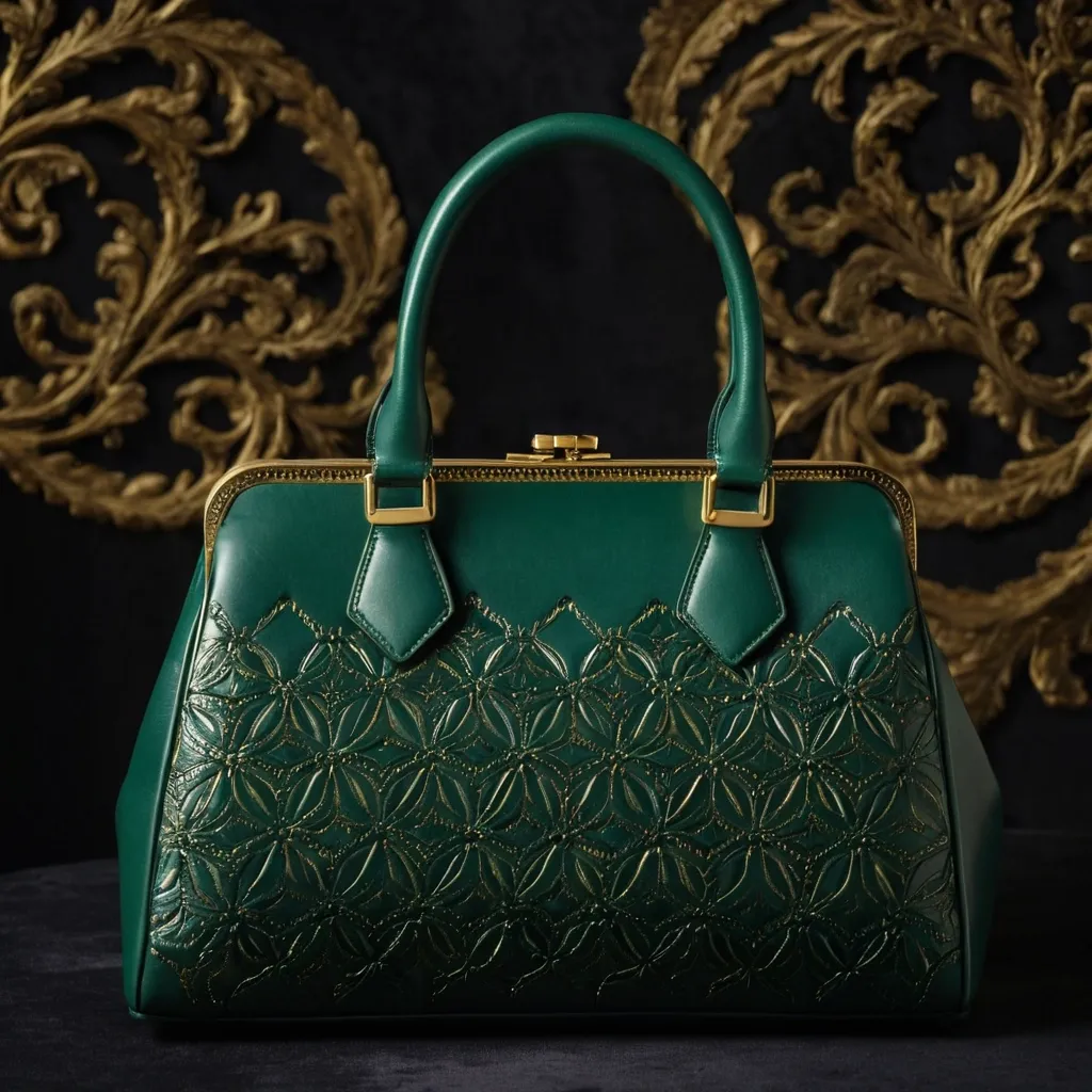 detailed photo of green sythetic leather bag