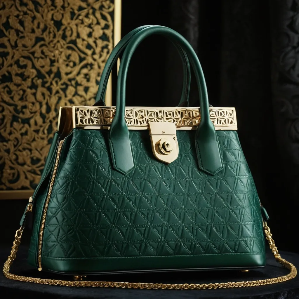 detailed photo of green sythetic leather bag
