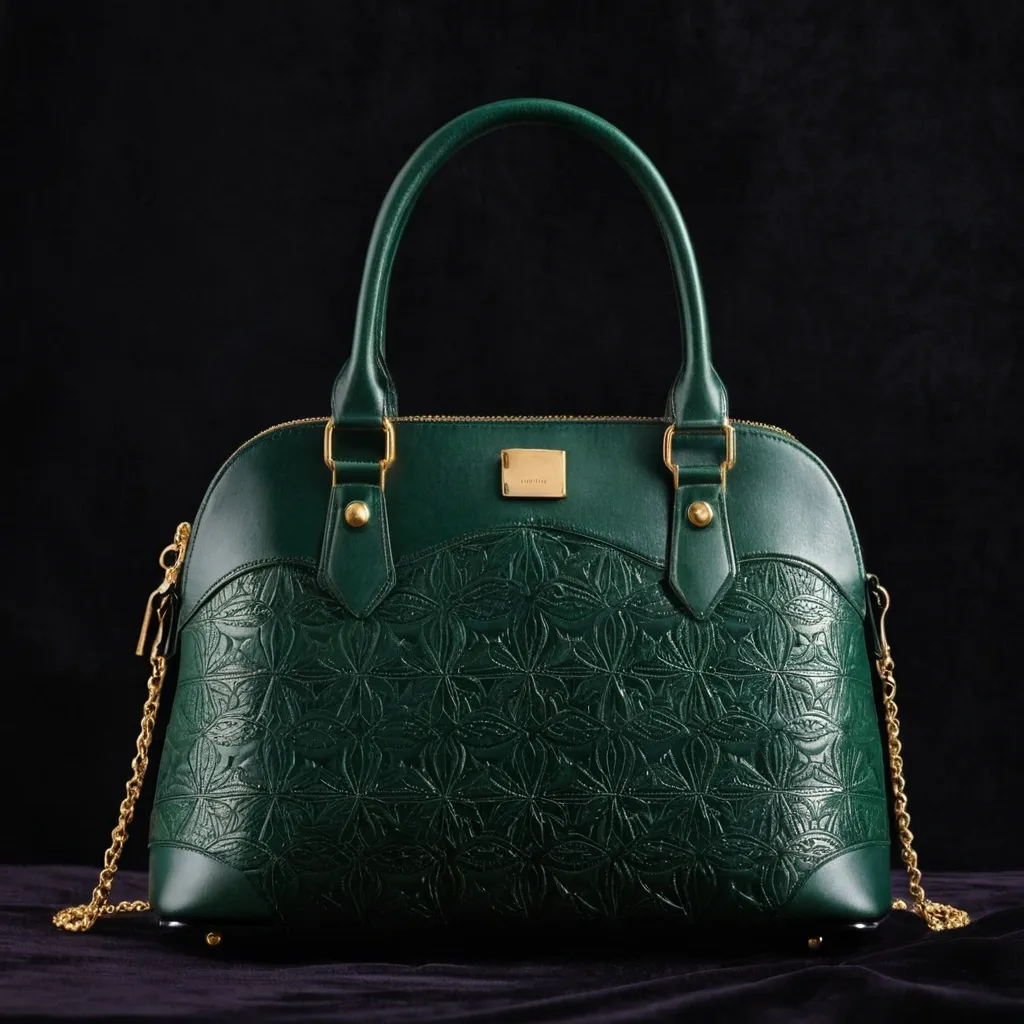 detailed photo of green sythetic leather bag
