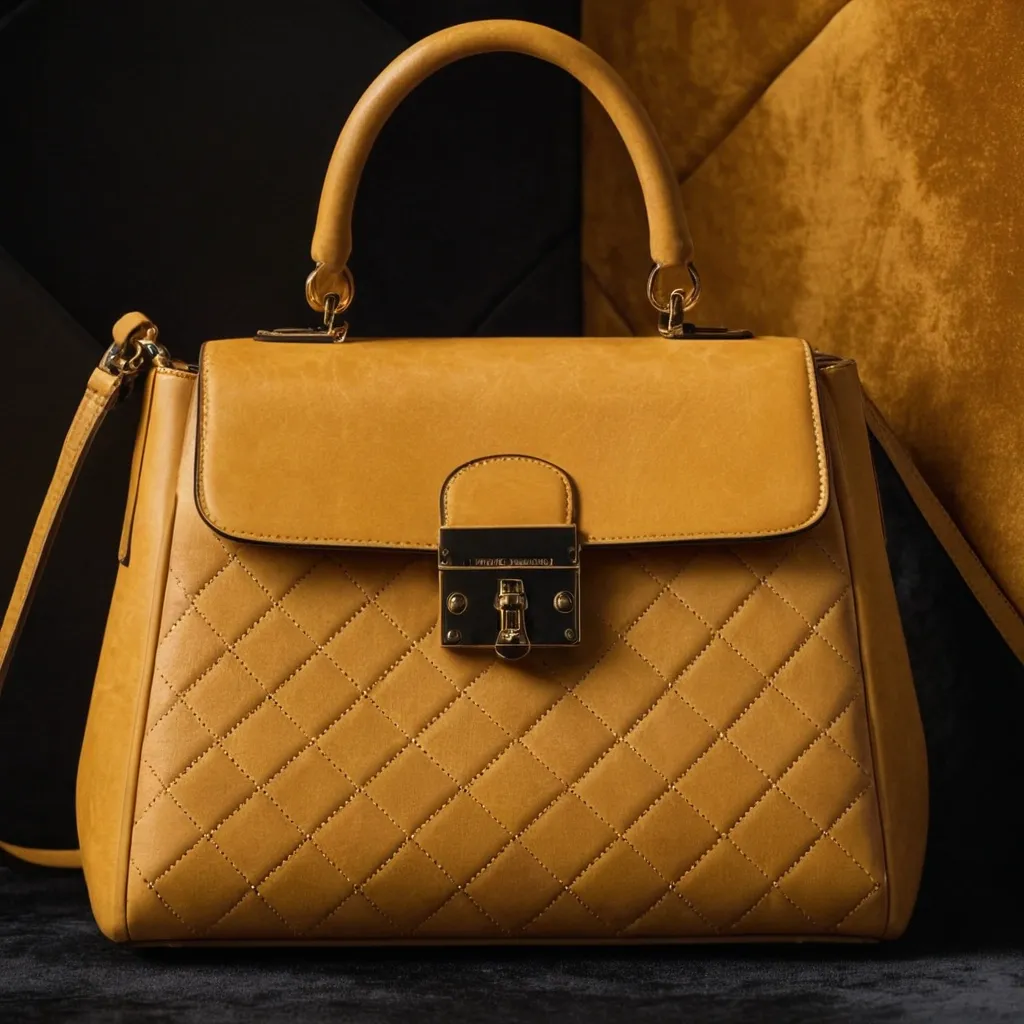 detailed photo of honey yellow sythetic leather bag
