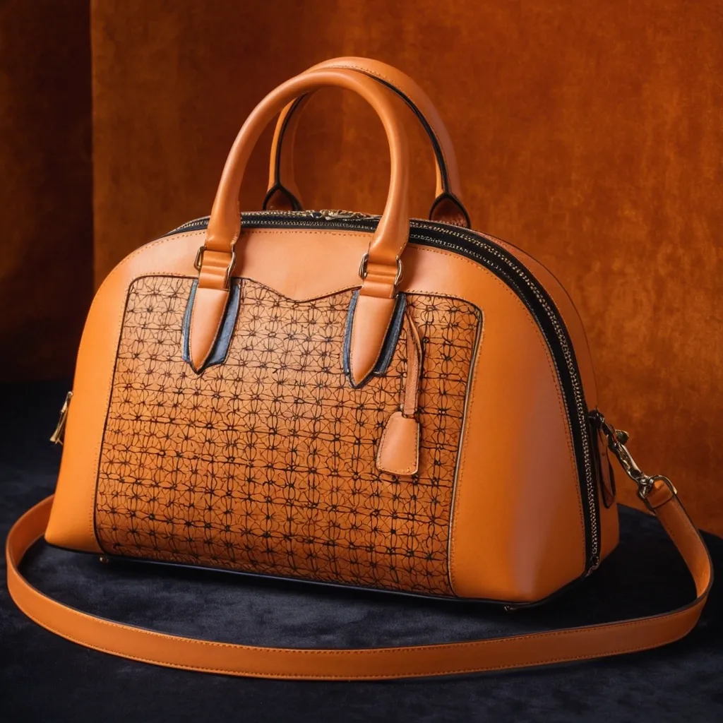 detailed photo of orange synthetic leather bag