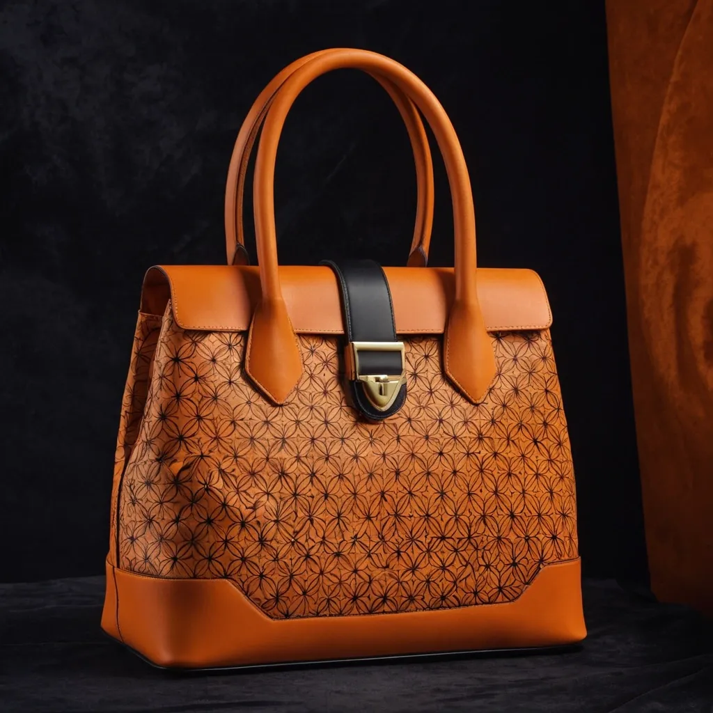 detailed photo of orange synthetic leather bag