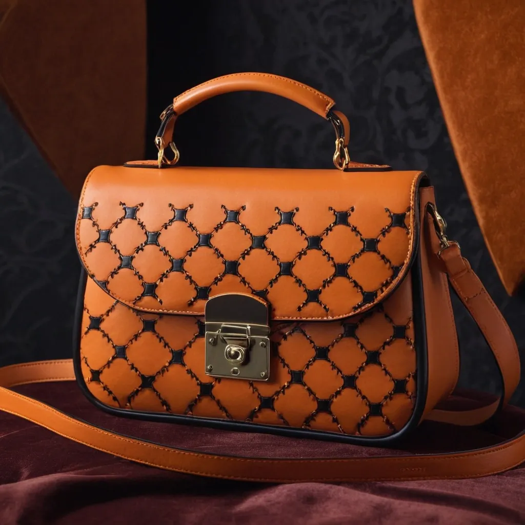 detailed photo of orange synthetic leather bag