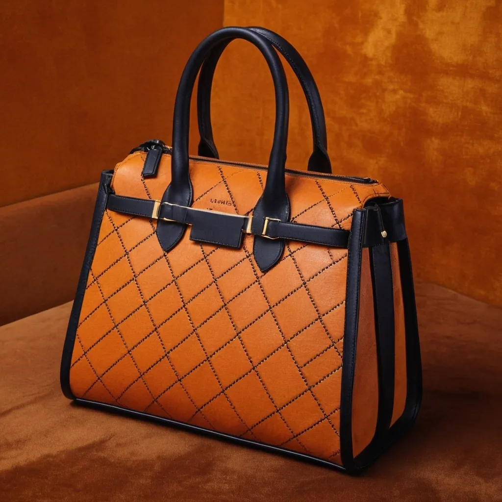 detailed photo of orange synthetic leather bag