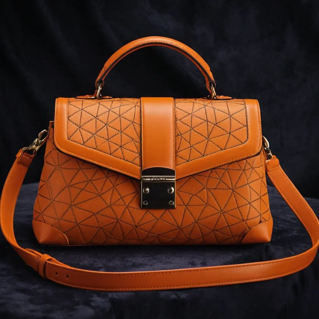 detailed photo of orange synthetic leather bag