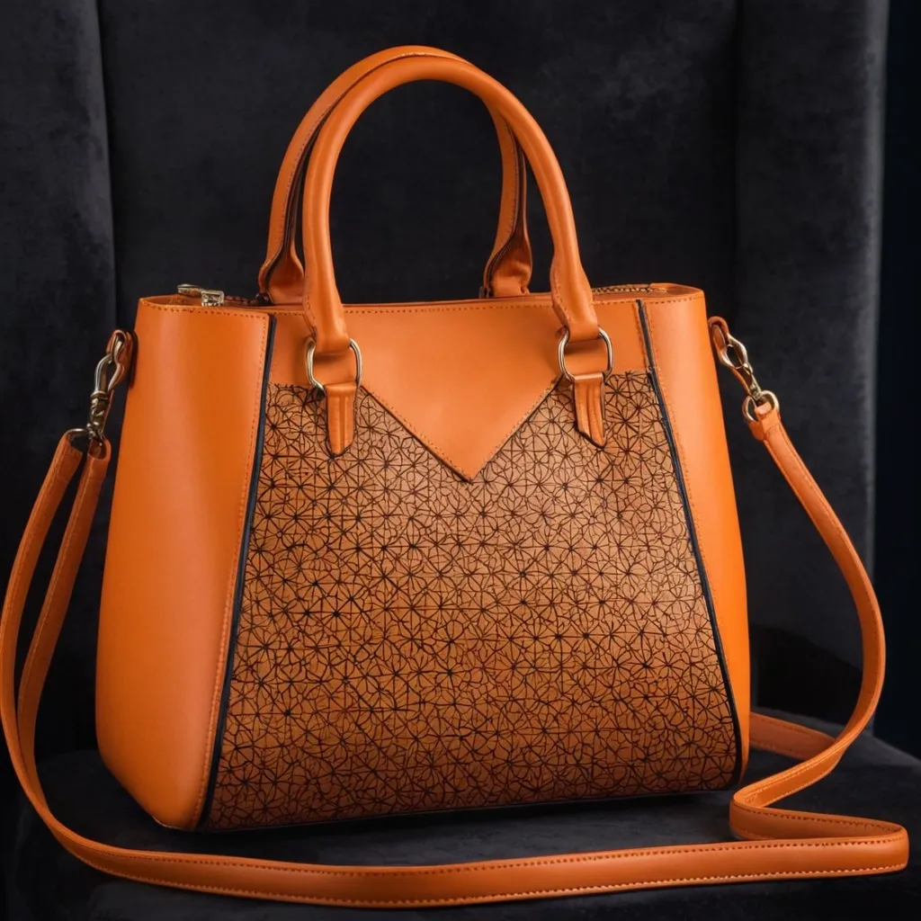 detailed photo of orange synthetic leather bag
