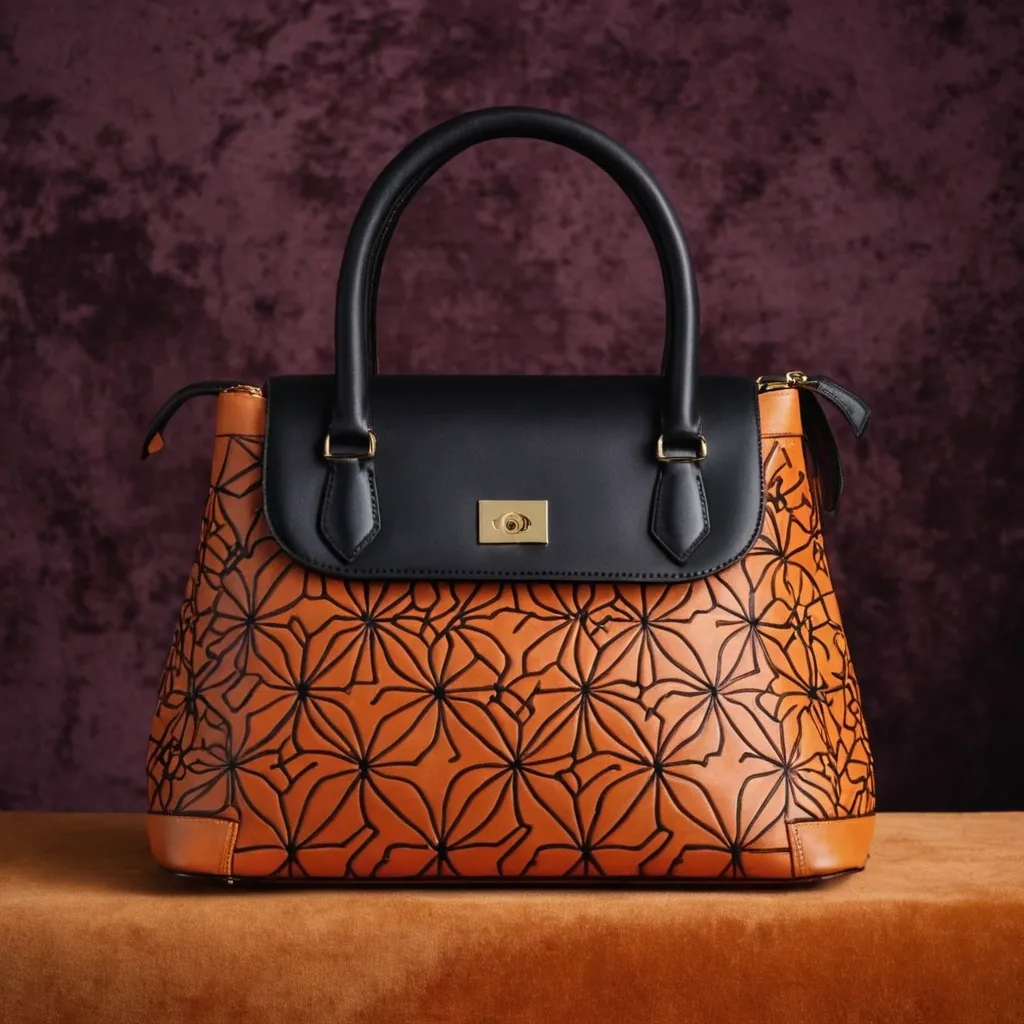 detailed photo of orange synthetic leather bag